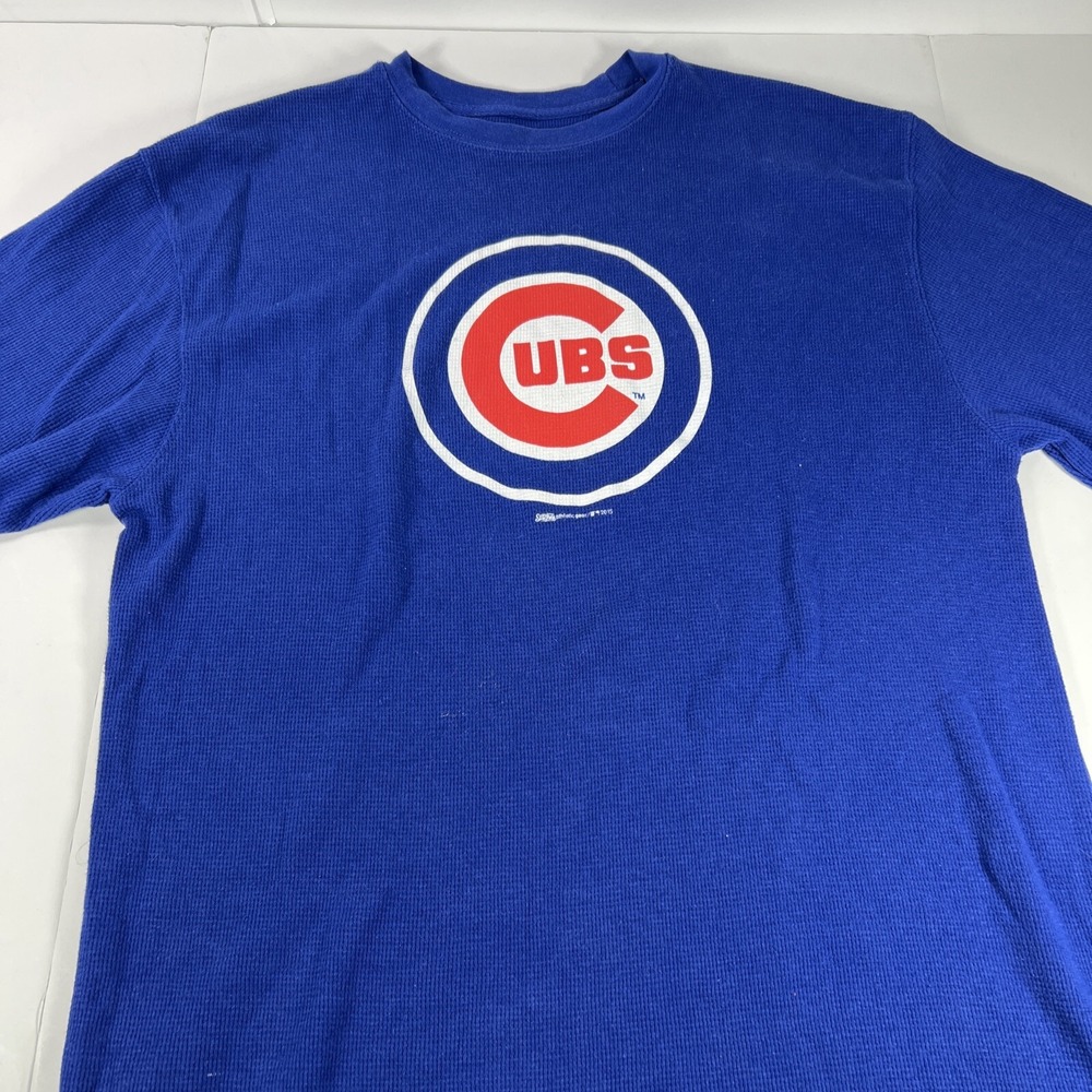 Stitches Chicago Cubs Long Sleeve Shirt Thermal Mens Shirt Blue Size Medium